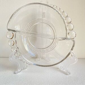 Duncan Miller Teardrop clear glass divided relish dish with beaded edge Vintage